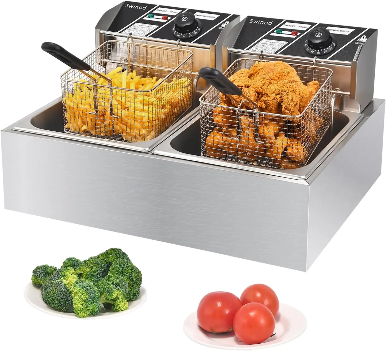 Deep Fryer Stainless - Komercyjna frytkownica z koszami, 3400W, 12,7QT/12L,